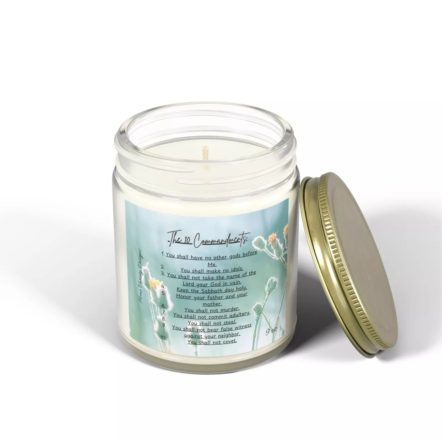 The 10 Commandments Coconut Apricot Candle Label Pretty Scene Background Gift