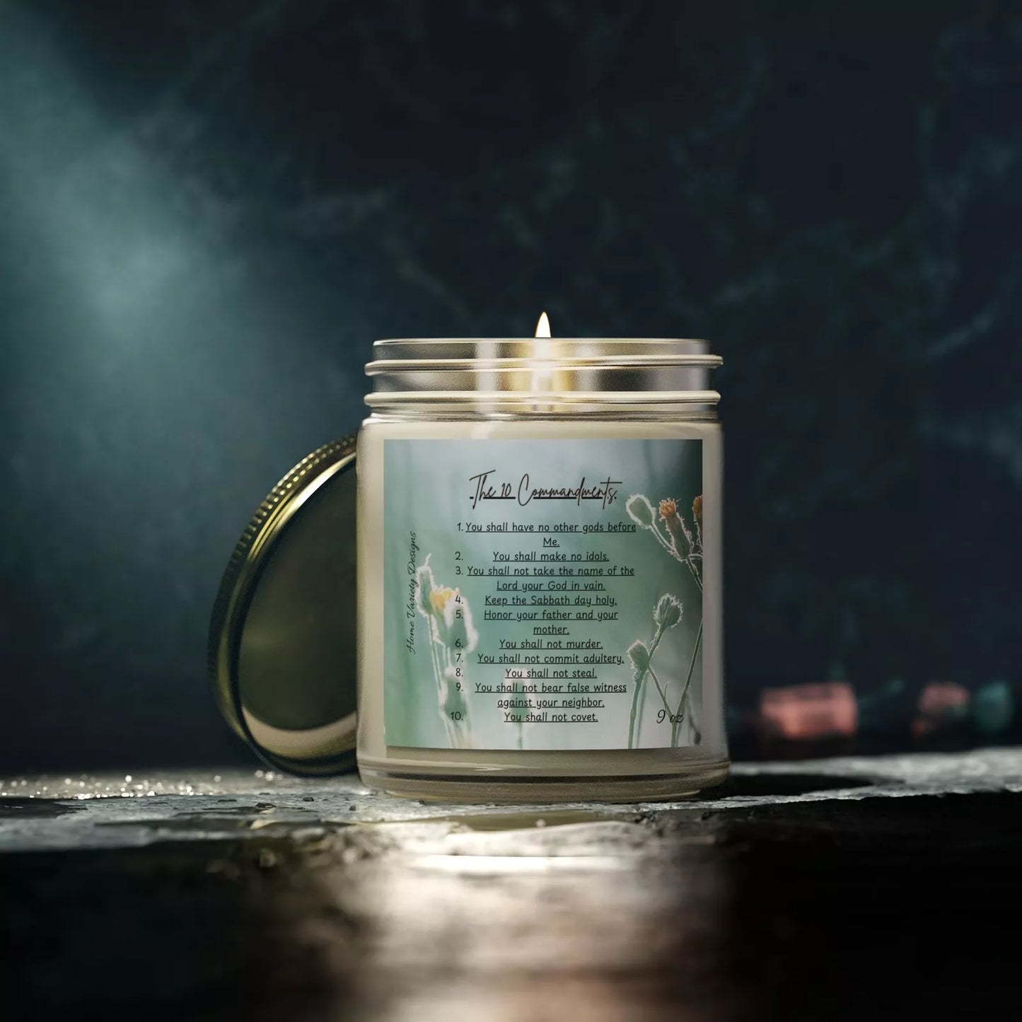 The 10 Commandments Coconut Apricot Candle Label Pretty Scene Background Gift